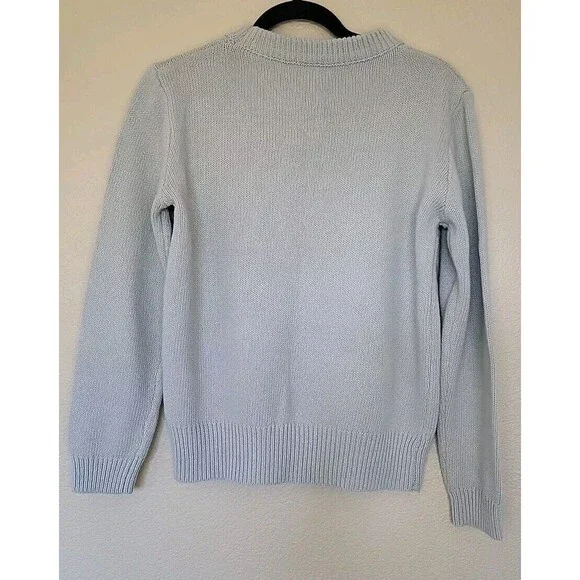 Womens Crewneck Sweater Medium Blue Embroidered Floral Cottage Core Granny Boho - Picture 3 of 10